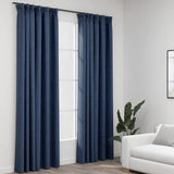 Linen-Look Blackout Curtains with Hooks 2 pcs Blue 140x245 cm 321182