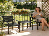 3 Pieces Garden Bistro Set for 2, Outdoor Bistro Table and Chairs with Metal Frame, Plastic Patio T3398P554276