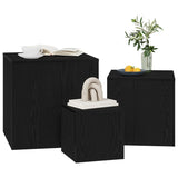 ZNTS 3 Piece Stackable Side Table Set Black Oak Engineered Wood 862676