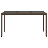 Garden Table with Glass Top Brown 150x90x75 cm Poly Rattan 365590