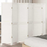 Room Divider 6 Panels White Solid Wood Paulownia 358841