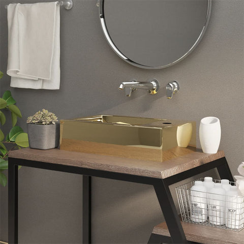 Wash Basin with Overflow 49x25x15 cm Ceramic Gold 143492