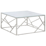 ZNTS Coffee Table Silver Stainless Steel and Tempered Glass 349955