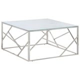 ZNTS Coffee Table Silver Stainless Steel and Tempered Glass 349955