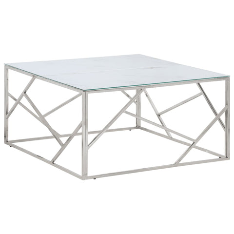 ZNTS Coffee Table Silver Stainless Steel and Tempered Glass 349955