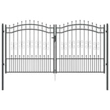 Fence Gate with Spear Top with Lock Grey 305 x 150 cm Steel 42009045