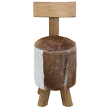 Stool Goatskin Leather and Solid Teak Wood 285206