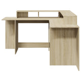 Desk with LED Lights Sonoma Oak 152x152x91 cm Engineered Wood 3309458