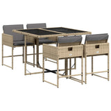 5 Piece Garden Dining Set with Cushions Mix Beige Poly Rattan 3211260