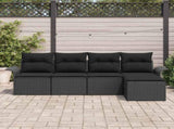 Outdoor Sofa with Cushion 5 pcs Black Poly Rattan 3345323