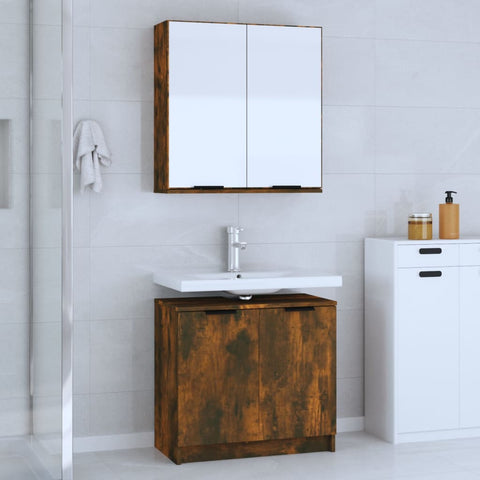ZNTS 2 Piece Bathroom Cabinet Set Smoked Oak Engineered Wood 3115865