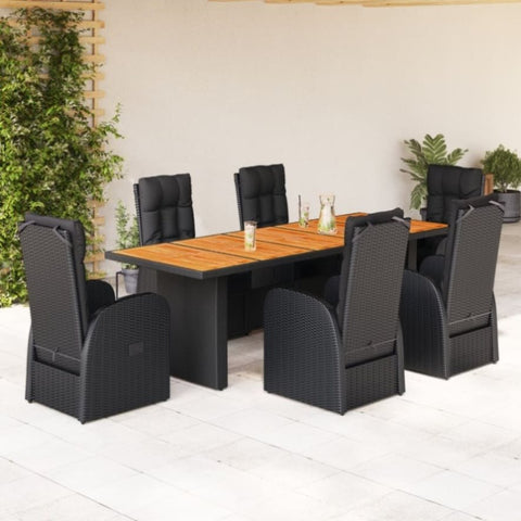 ZNTS 7 Piece Garden Dining Set with Cushions Black Poly Rattan 3277645