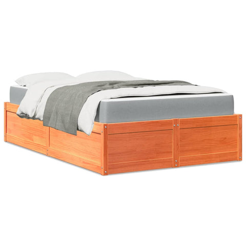 Bed with Mattress Wax Brown 140x190 cm Solid Wood Pine 3281948