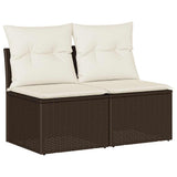 2 Piece Garden Sofa Set with Cushions Brown Poly Rattan Acacia 3325249
