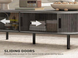 Coffee Table with Storage, Living Room Table with Slatted Tambour Sliding Doors and Foot Pads, T3398P377894