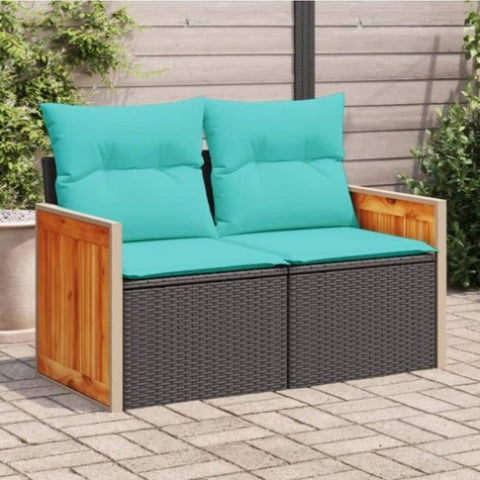 Garden Sofa with Cushions 2-Seater Black Poly Rattan 366037