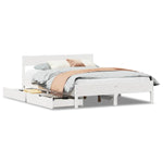 ZNTS Bed Frame without Mattress White 135x190 cm Double Solid Wood Pine 3301765