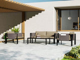 4 Piece Metal Garden Furniture Set with Tempered Glass Coffee Table, Texteline Pocket, Outdoor Set T3398P327922