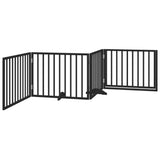 Dog Gate with Door Foldable 4 Panels Black 320 cm Poplar Wood 352193