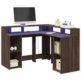 Desk with LED Lights Brown Oak 130x130x91 cm Engineered Wood 3309453