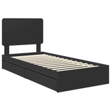 Storage Bed with Headboard Black 75 x 190 cm Engineered Wood 3412736