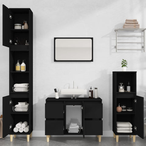 ZNTS 3 Piece Bathroom Furniture Set Black Engineered Wood 3185598