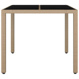 Garden Table with Glass Top Beige Poly Rattan&Tempered Glass 319550