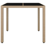 Garden Table with Glass Top Beige Poly Rattan&Tempered Glass 319550