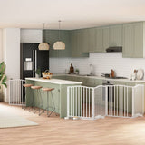Dog Gate with Door Foldable 8 Panels White 640 cm Poplar Wood 3155622