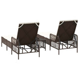 Sun Lounger Reclining 3 pcs Brown and Cream White Poly Rattan 365433