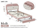 3ft Single Velvet Upholstered Bed Frame, Adjustable Cookie Shaped Storage Headboard with Storage N652P420241P