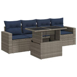 5 Piece Garden Sofa Set with Cushions Grey Poly Rattan Acacia 3326242