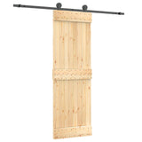 Sliding Door Natural and Black 70 x 210 cm Solid Pine Wood 3444986