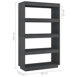 Book Cabinet/Room Divider Grey 80x35x135 cm Solid Wood Pine 810891