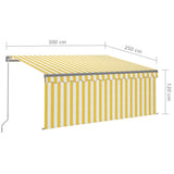 Manual Retractable Awning with Blind 3x2.5m Yellow&White 3069378