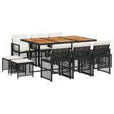 11 Piece Garden Dining Set with Cushions Black Poly Rattan 3210795