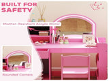 Kids Vanity Table and Chair Set, Girls Dressing Table with 2-Colour LED Mirror, Stool, Cabinet, T3398P422153