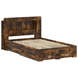 Bed Frame with Storage Smoked Oak 120 x 190 cm Engineered Wood 3433843