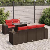 6 Piece Garden Sofa Set with Cushions Brown Poly Rattan Acacia 3326735
