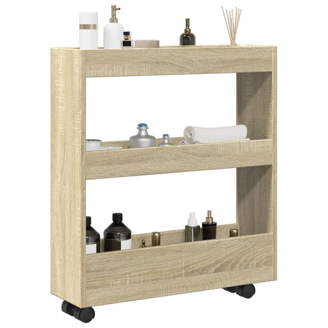 ZNTS Narrow Storage Trolley 3 Tier Sonoma Oak Engineered Wood 855243