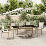 Garden Table with Glass Top Beige Poly Rattan&Tempered Glass 319556