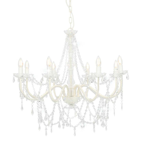 Chandelier with Beads White 8 x E14 Bulbs 281604