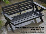 2 Seater Wooden Garden Bench, Slatted Patio Bench with Armrest and Backrest, Black T3398P551625