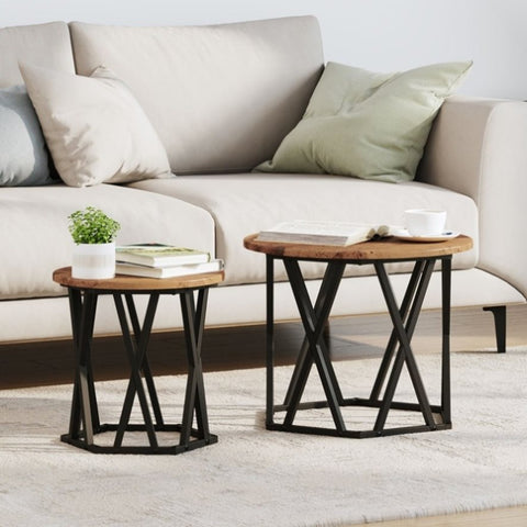 ZNTS Nesting Side Tables - Rustic Wood Look, Made of Engineered Wood 868247