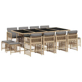 13 Piece Garden Dining Set with Cushions Mix Beige Poly Rattan 3210984
