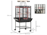 156cm Bird Cage,Large Parrot Cage with Open Play Top, Perch, Seed Guard, Wheels, Storage Shelf, Dark T3398P553395