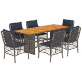 7 Piece Garden Dining Set with Cushions Grey Poly Rattan 3212080