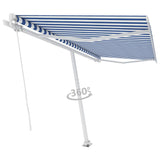 Freestanding Manual Retractable Awning 400x300 cm Blue/White 3069536
