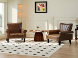 Upholstered Accent Chair with Rolled Arms and Wood Legs, Armchair for Living Room Bedroom, Brown T3398P377932