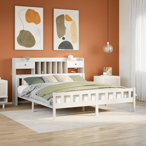 ZNTS Bookcase Bed without Mattress White 180x200 cm Super King Solid Wood Pine 3322179